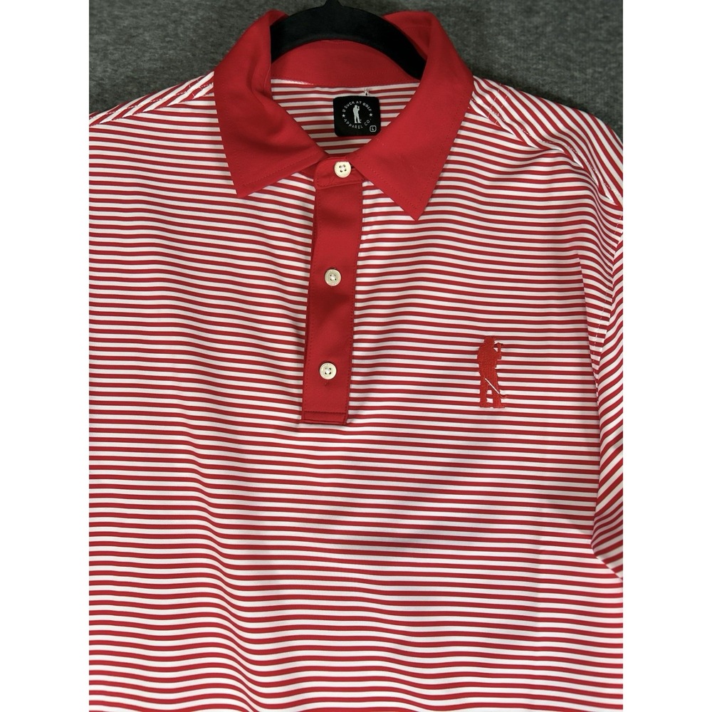 USAG You Suck At Golf Polo Shirt Men's‎ Large Performance Red White Stripe S/S - Picture 3 of 7
